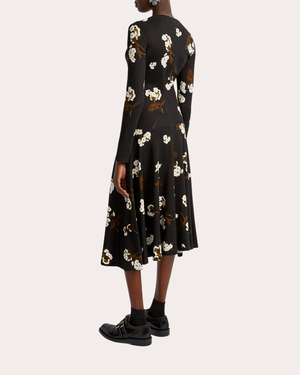 Ruched Floral-Print Ponte Jersey Midi Dress