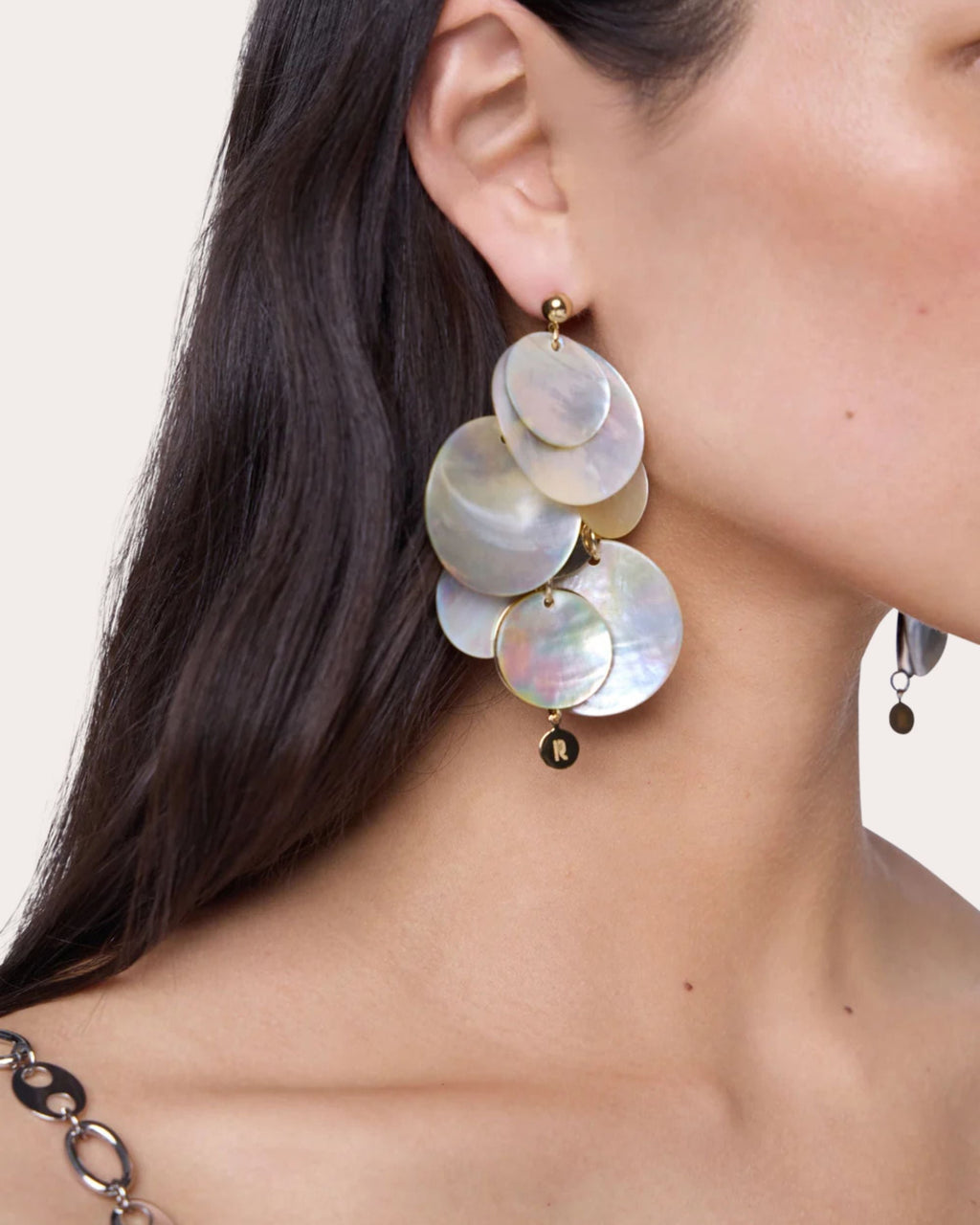 Gold-Tone Mother of Pearl Layered Disc Earrings