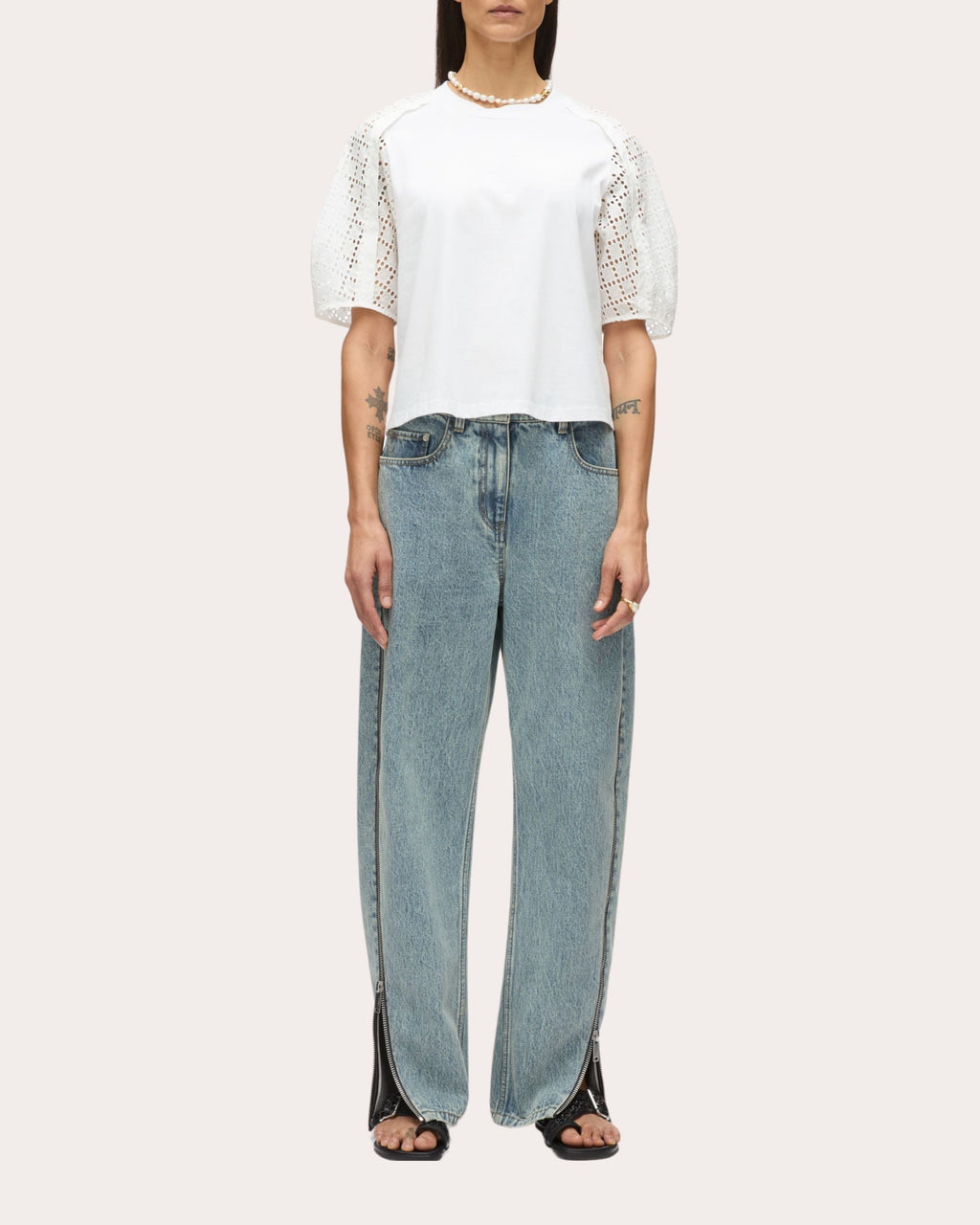 Broderie Anglaise Paneled Cotton Jersey Top