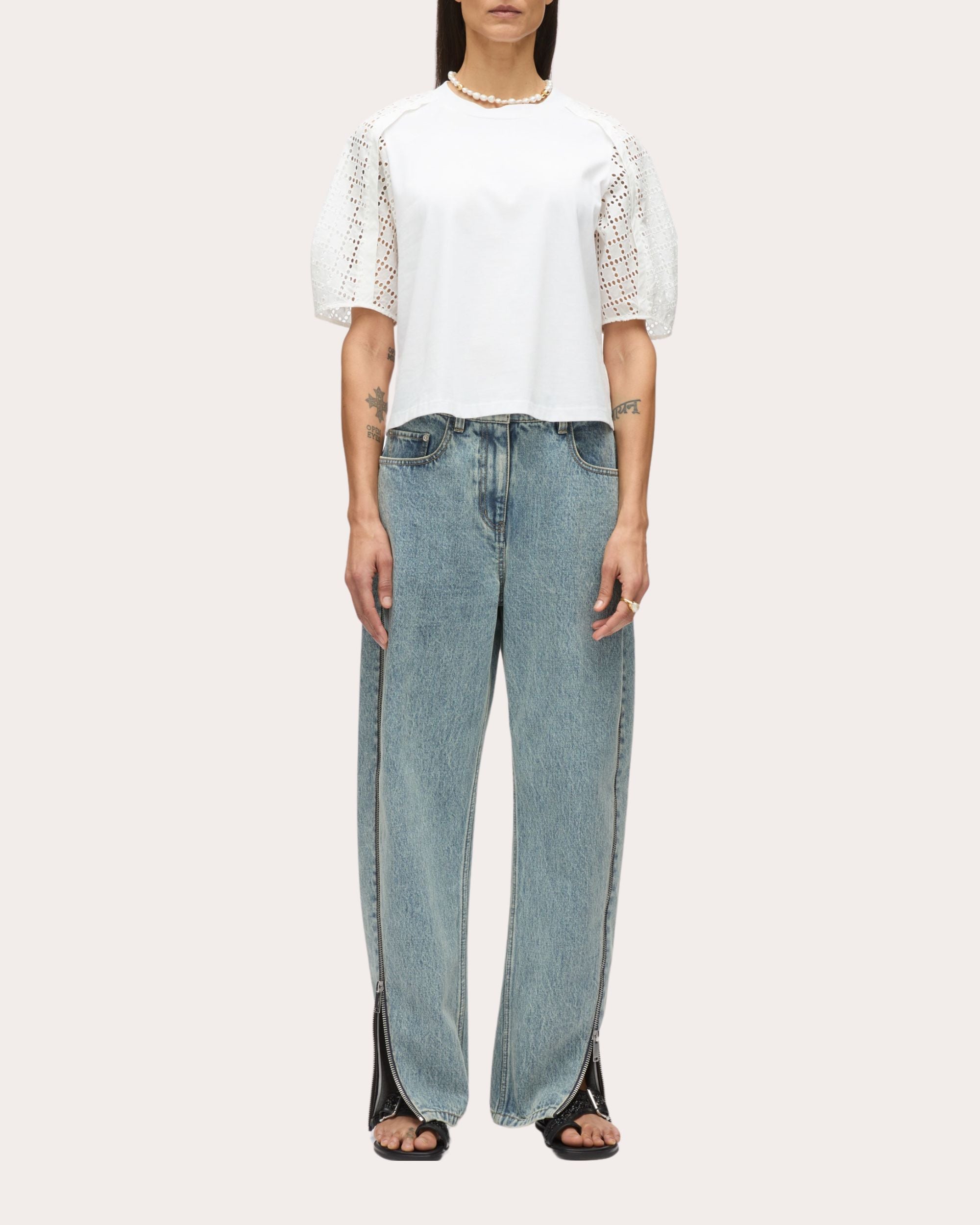 Broderie Anglaise Paneled Cotton Jersey Top