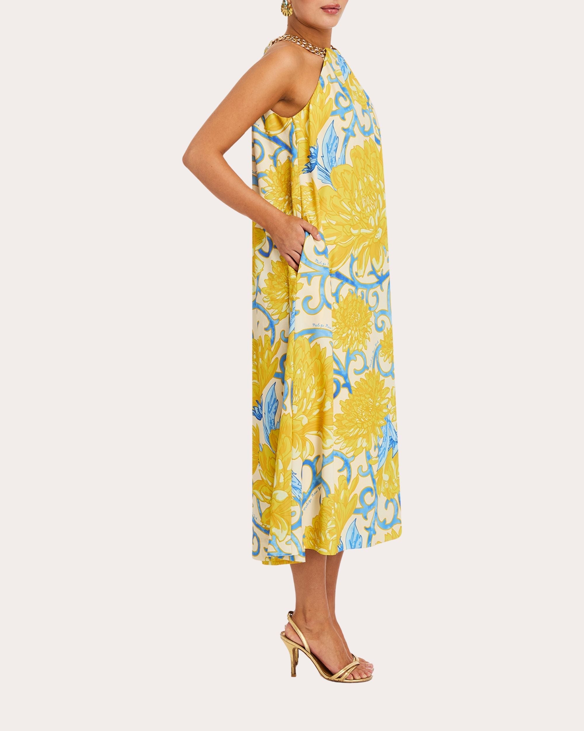 Bijou Embellished Floral-Print Twill Midi Dress