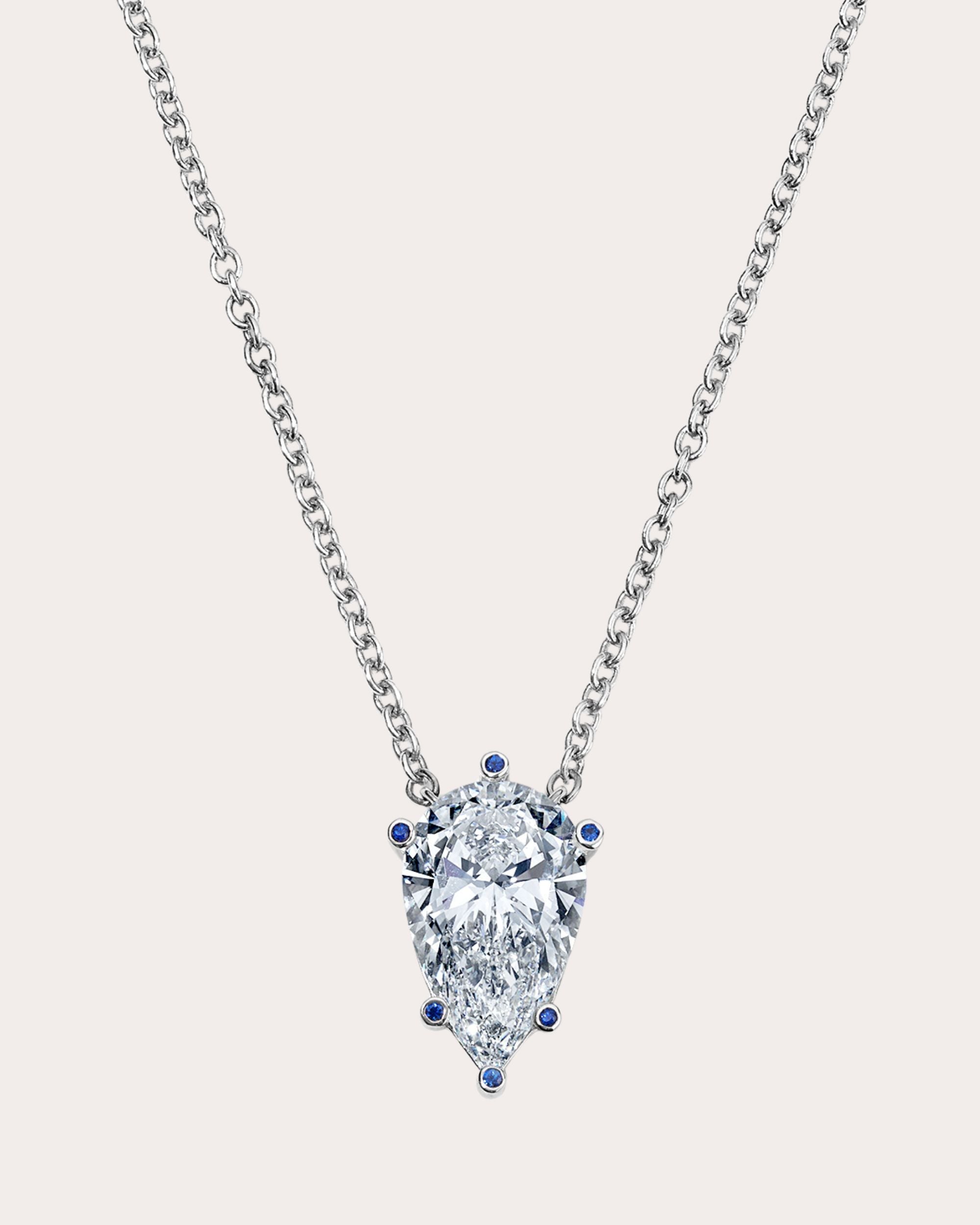 Blue Sapphire & Diamond 14k White Gold Pendant Necklace
