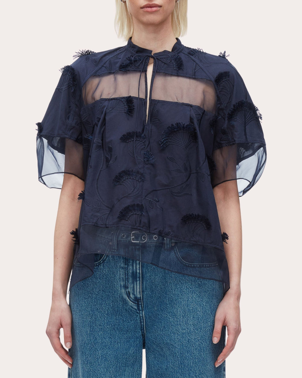 Paneled Embroidered Cotton Organza Top