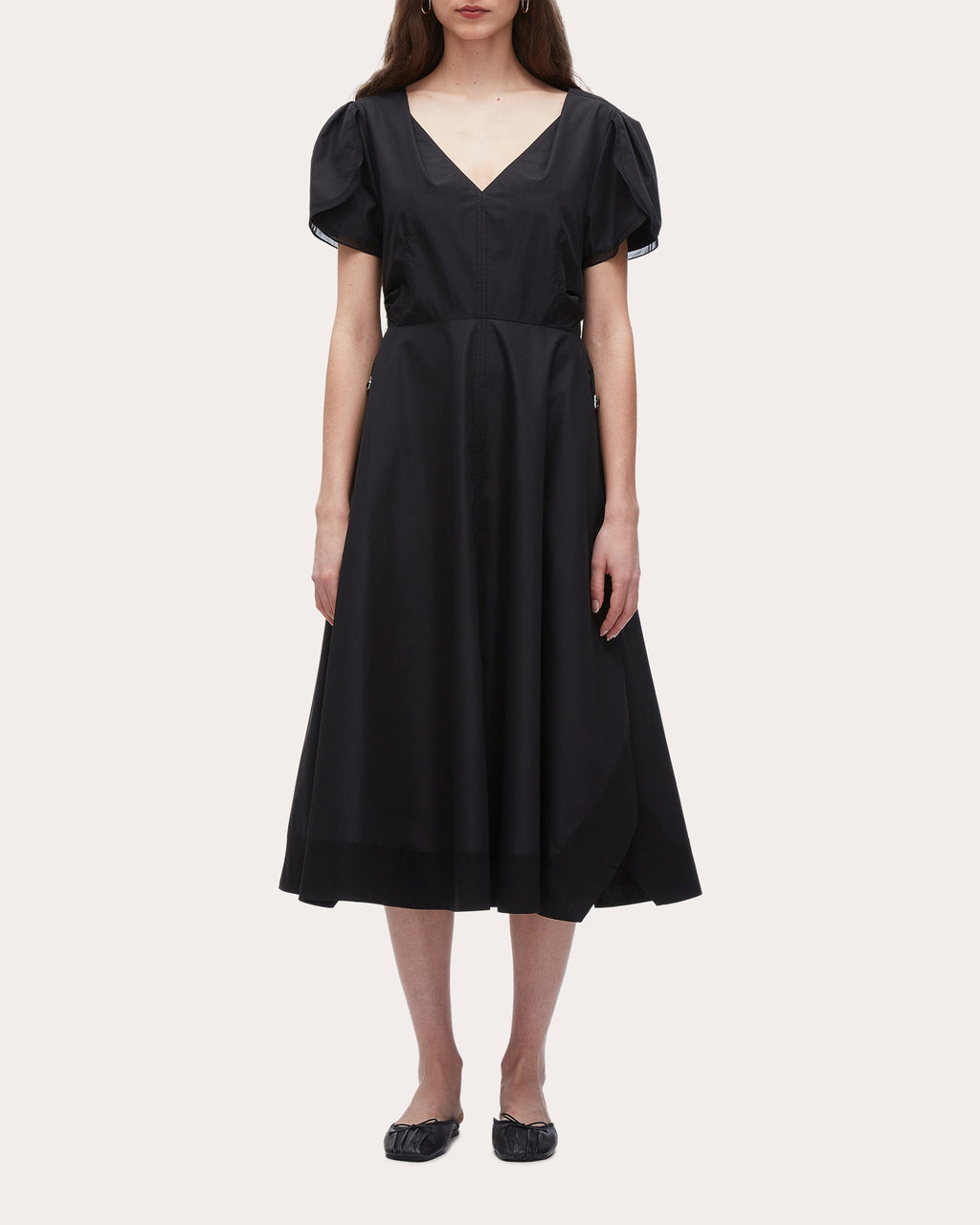 Techno Poplin V-Neck Midi Dress