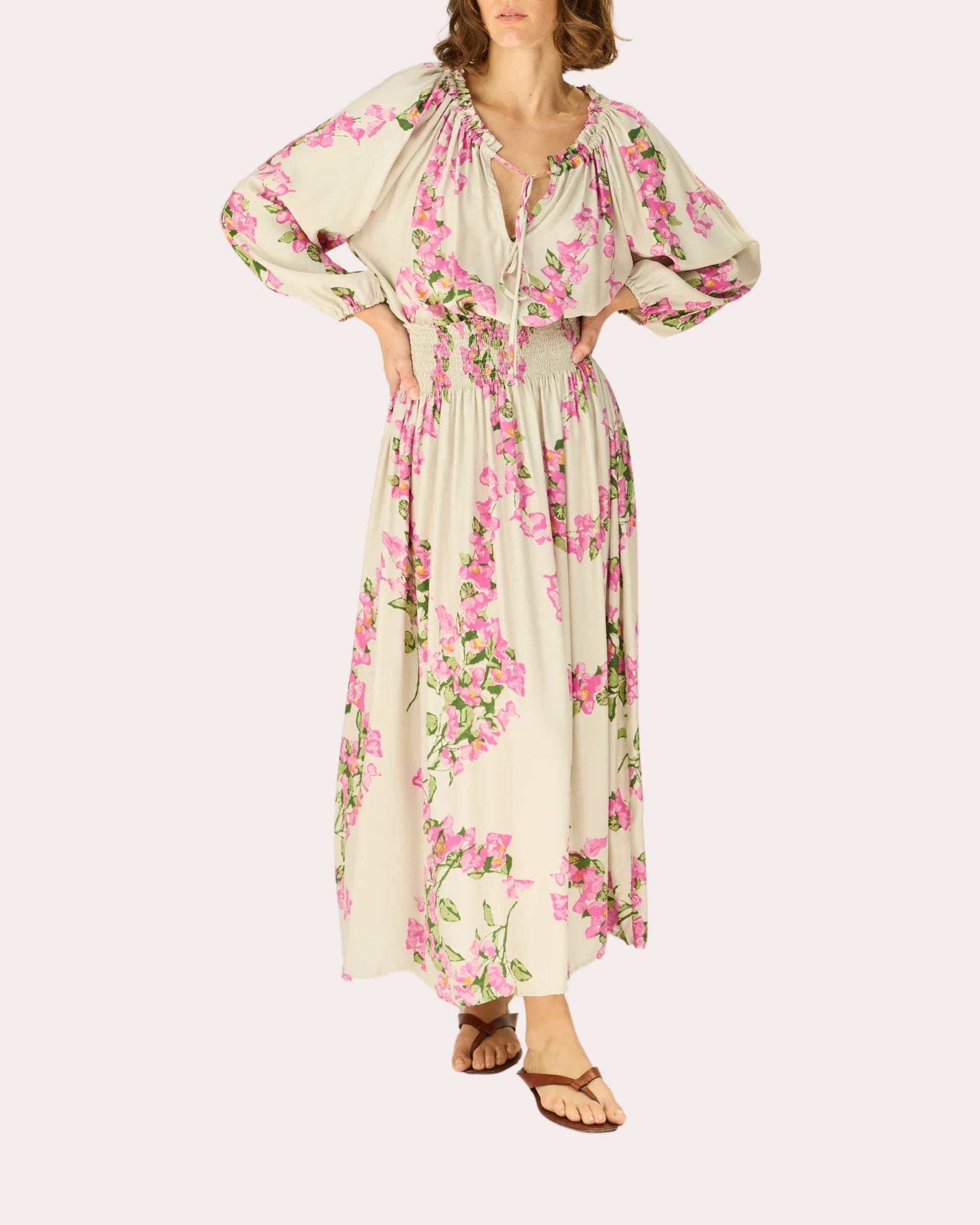 Bella Floral Silk Smocked Maxi Skirt