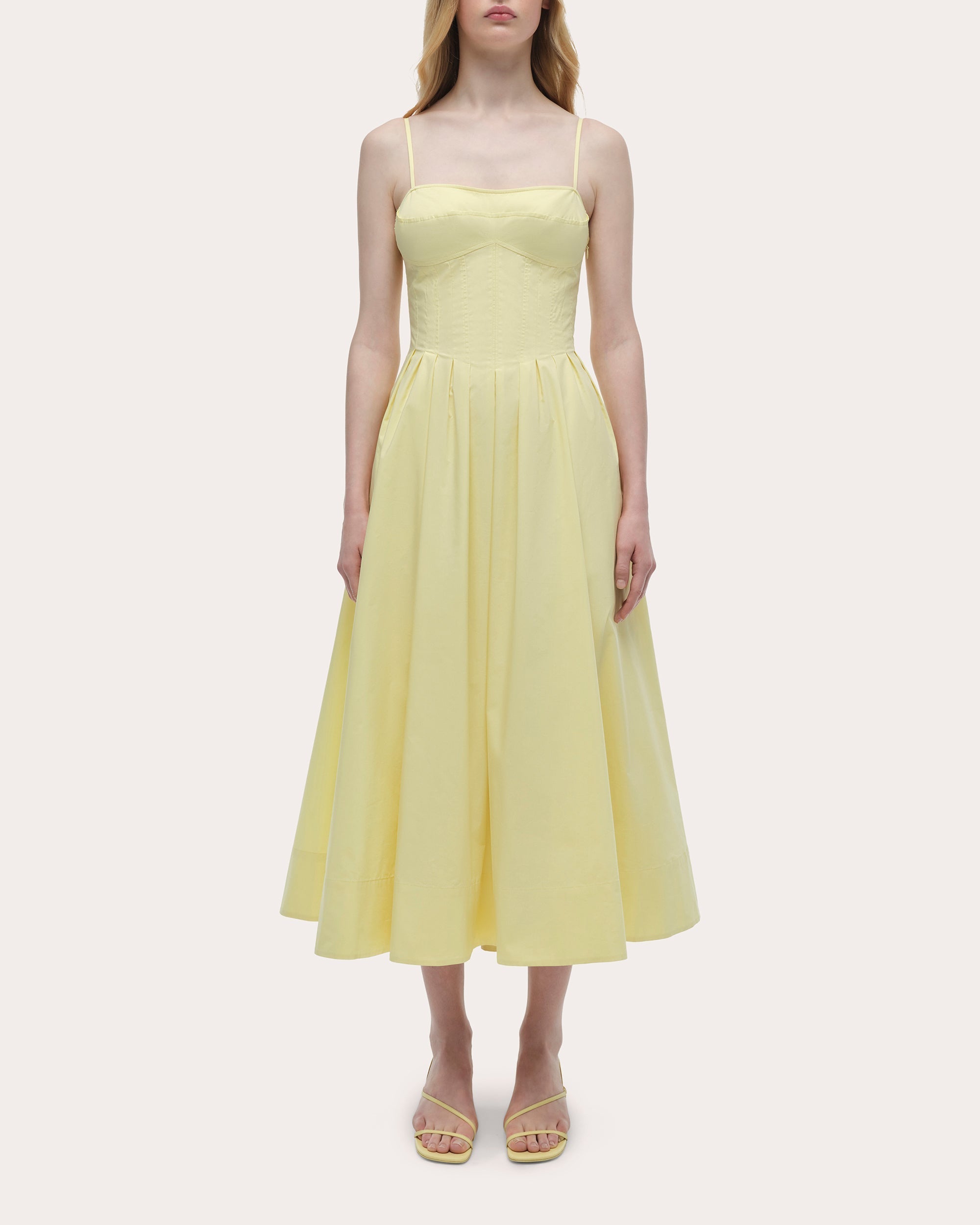 Kittiya Poplin Pleated Bustier Midi Dress