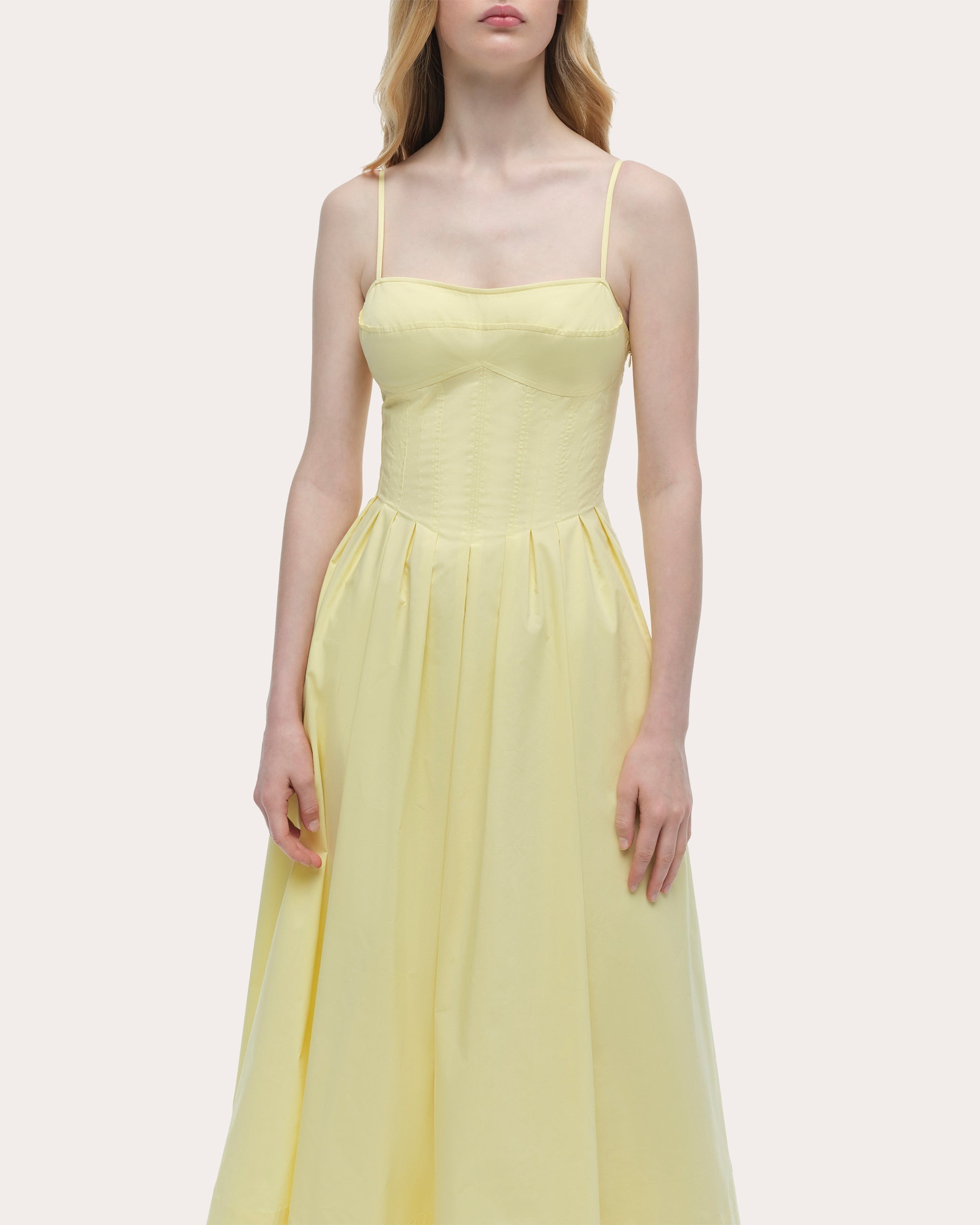 Kittiya Poplin Pleated Bustier Midi Dress
