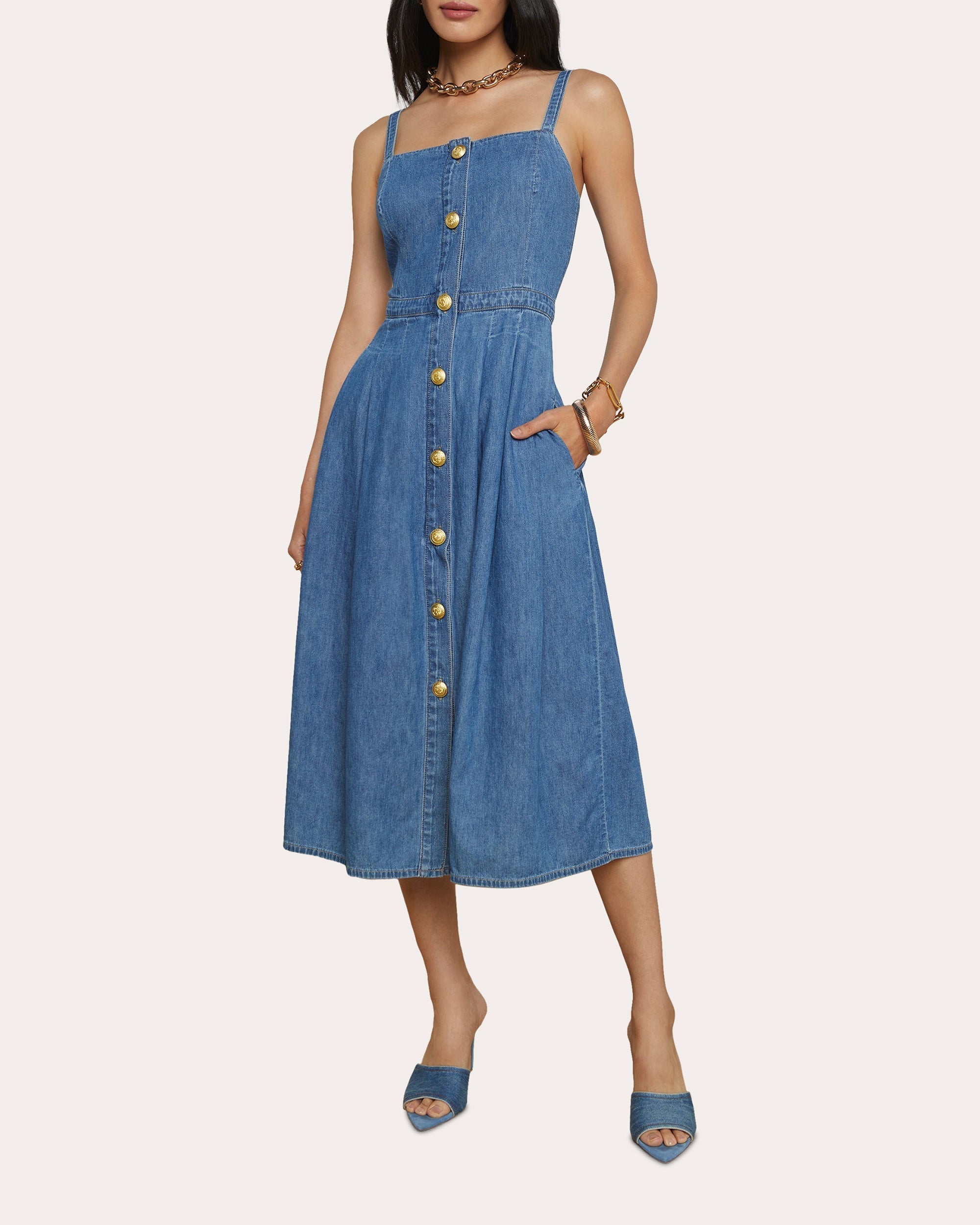 Esmeralda Cotton Chambray Pinafore Midi Dress