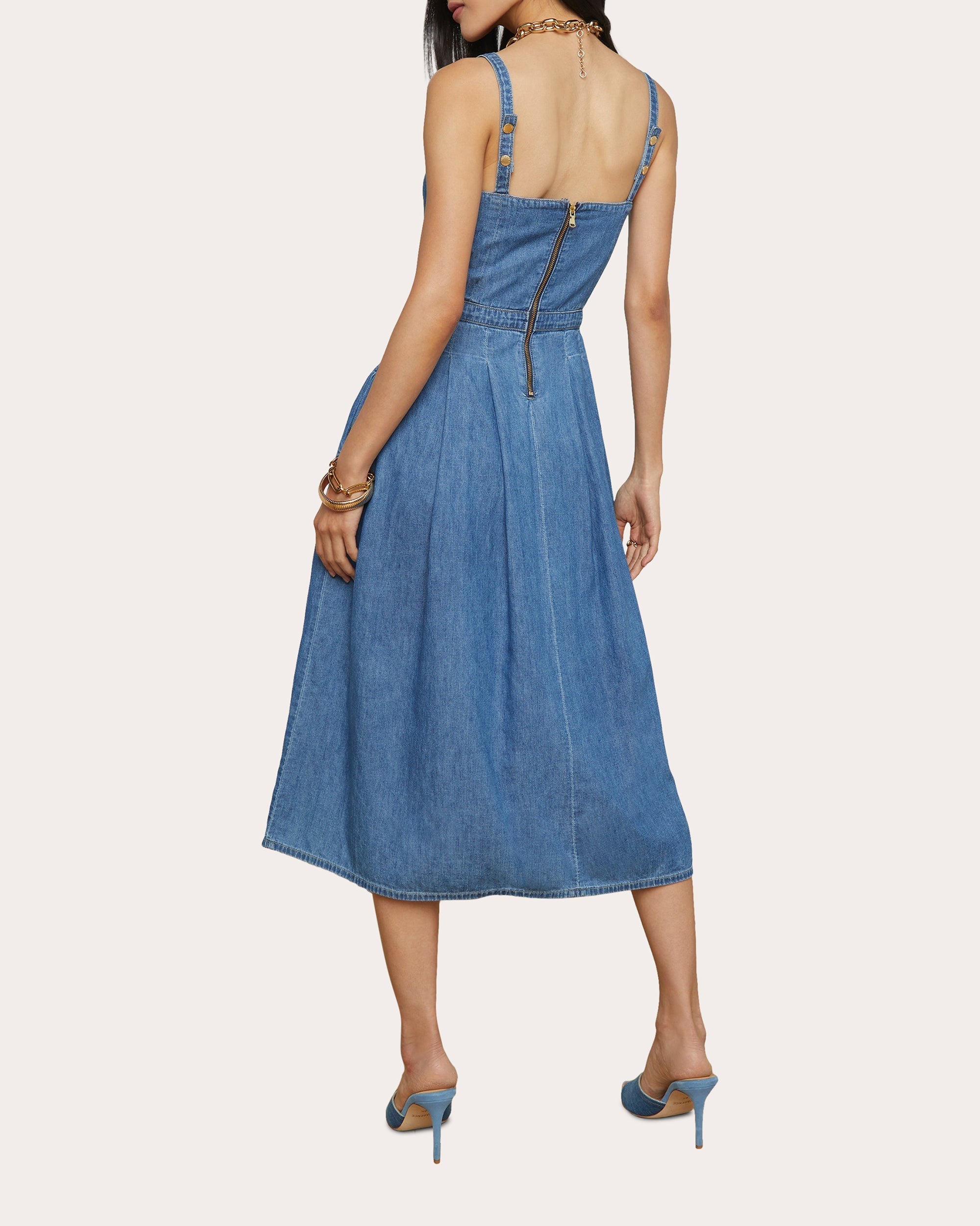 Esmeralda Cotton Chambray Pinafore Midi Dress