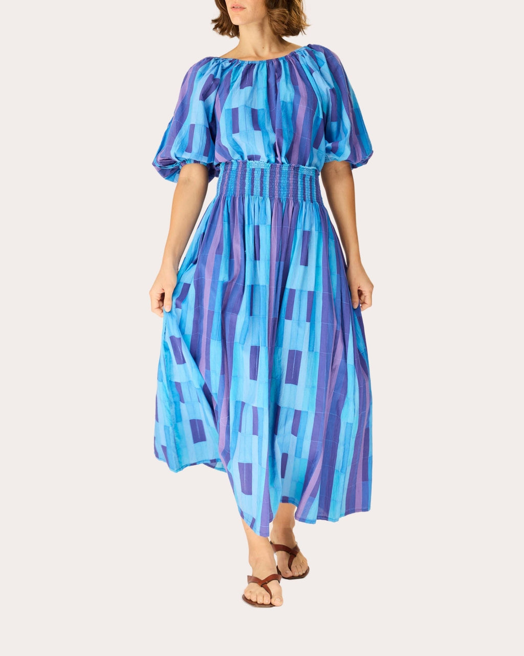 Ella Cotton Gathered Puff-Sleeve Top