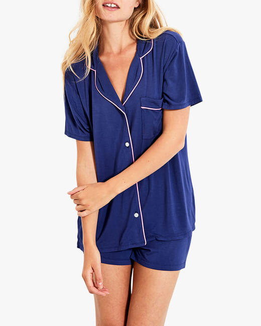 Navy Bedshort Pajama Set