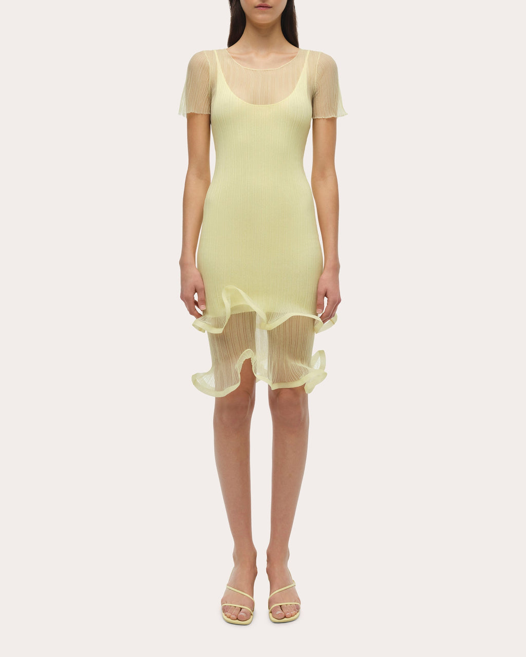 Jett Sheer Plissé Ruffle Mini Dress