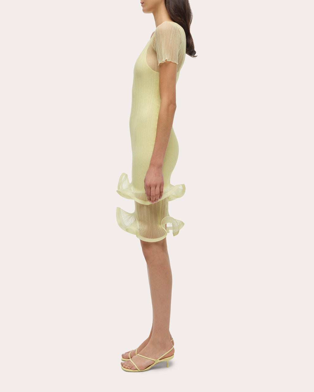 Jett Sheer Plissé Ruffle Mini Dress
