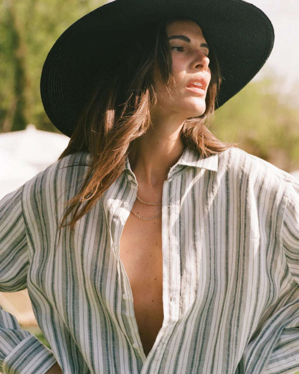 The Oversized Stripe Hemp Button-Front Tunic