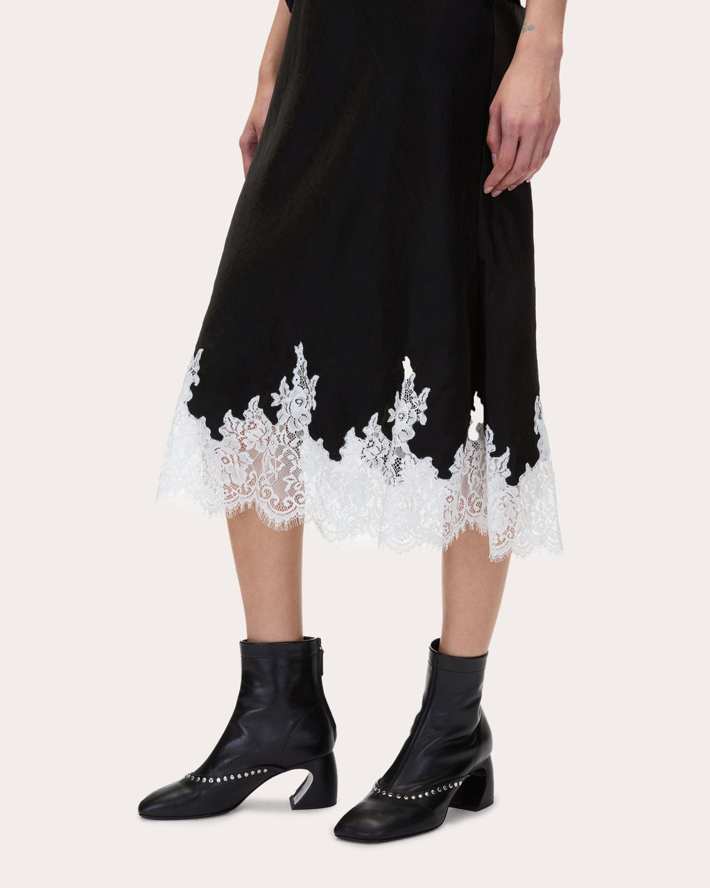 Layered Lace-Trimmed Cotton-Jersey and Satin Midi Dress