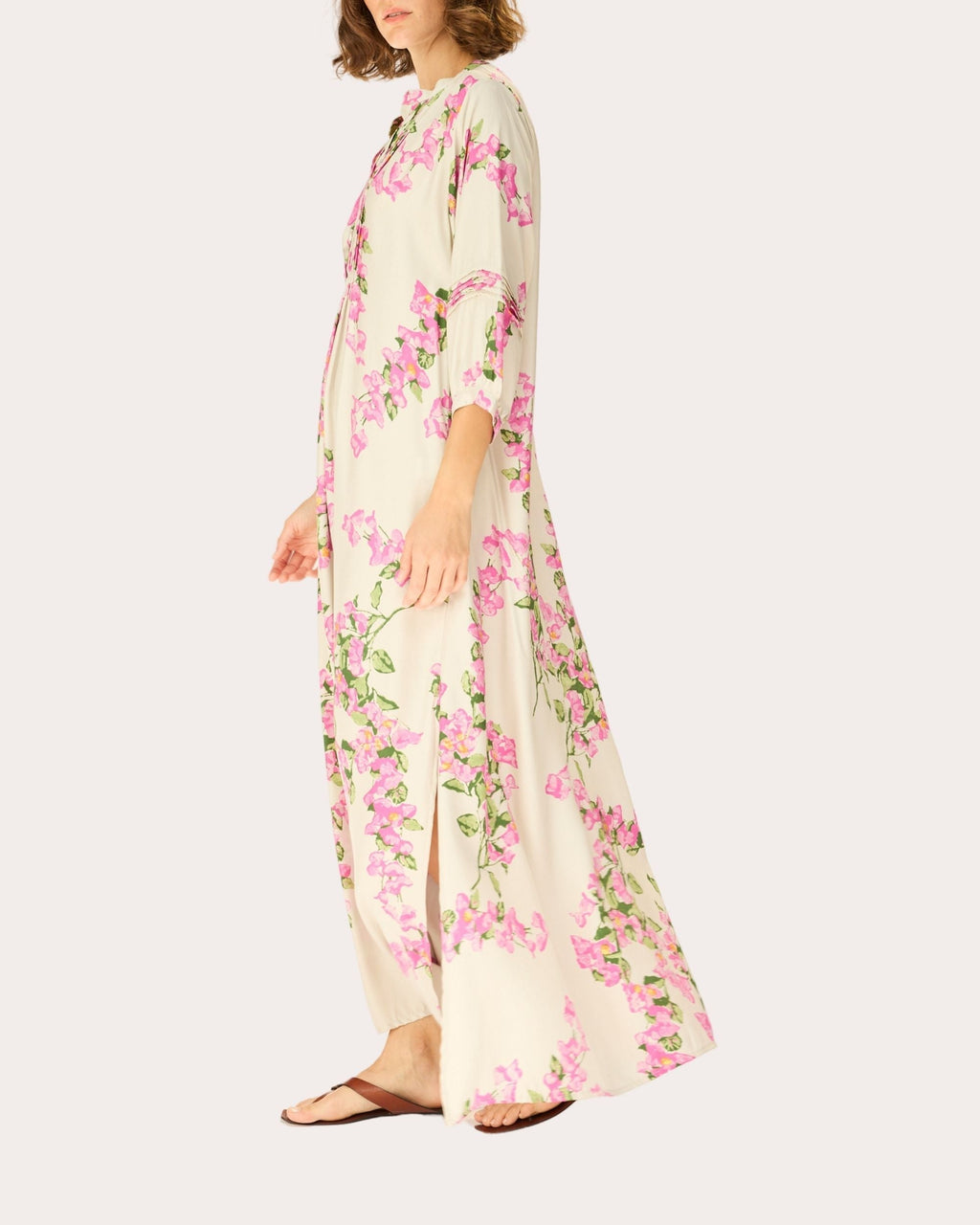 Sammie Floral Silk Pleated Button-Front Maxi Dress