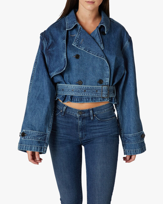 Cropped Trench Denim Jacket