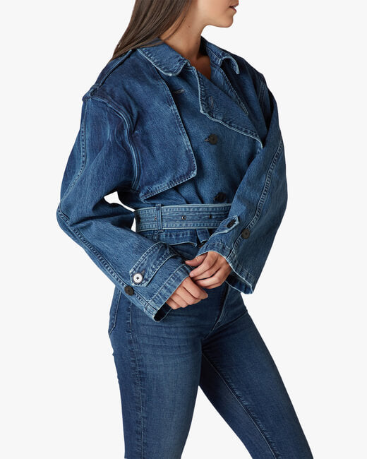 Cropped Trench Denim Jacket