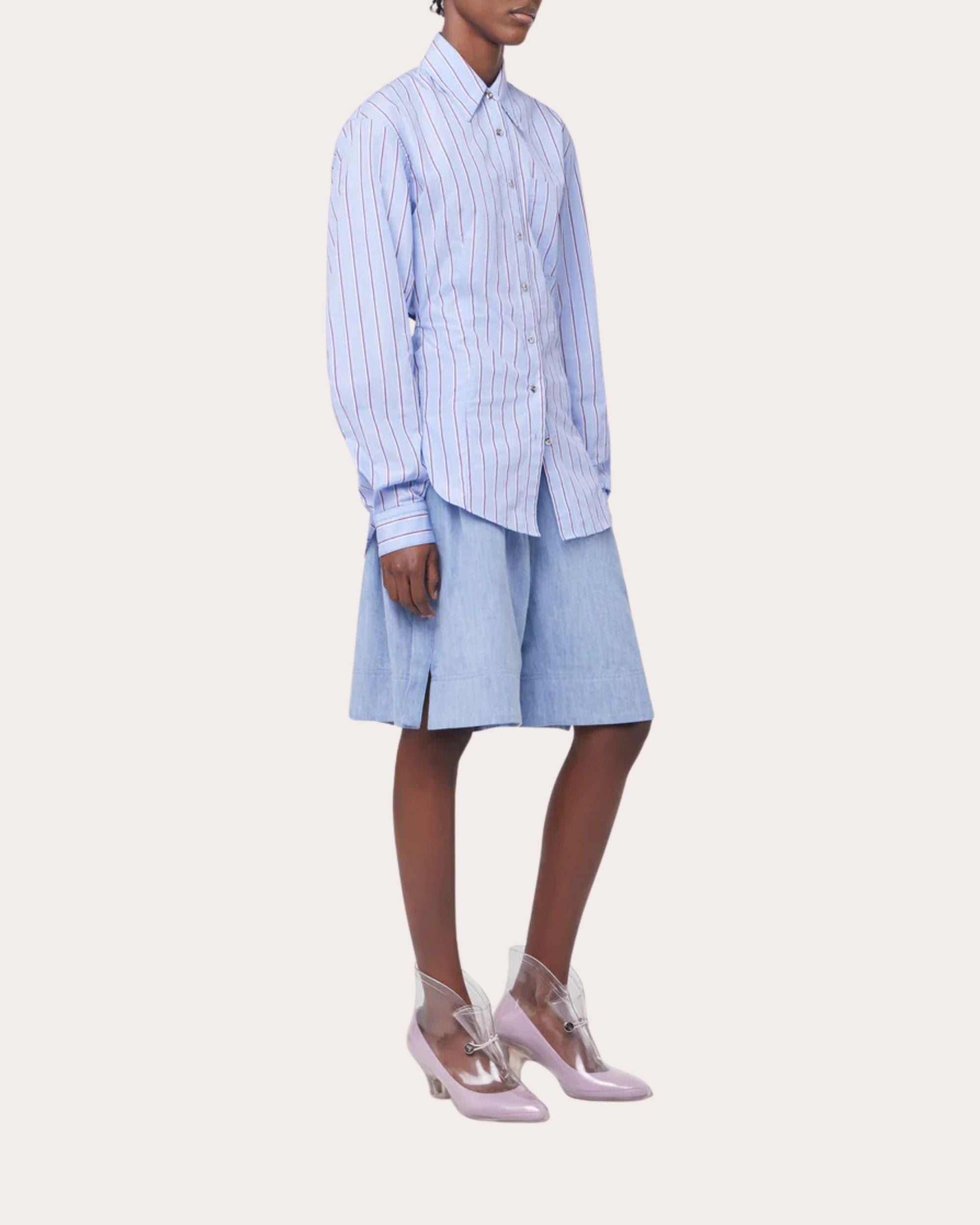 Striped Tie-Back Cotton Shirt
