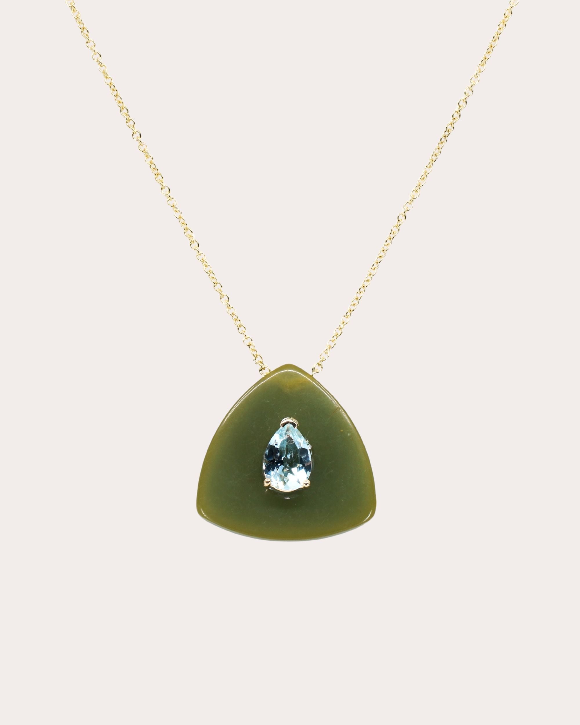 Eden 14K Gold Aquamarine and Bakelite Pendant Necklace