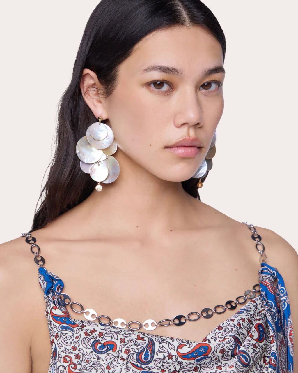 Gold-Tone Mother of Pearl Layered Disc Earrings