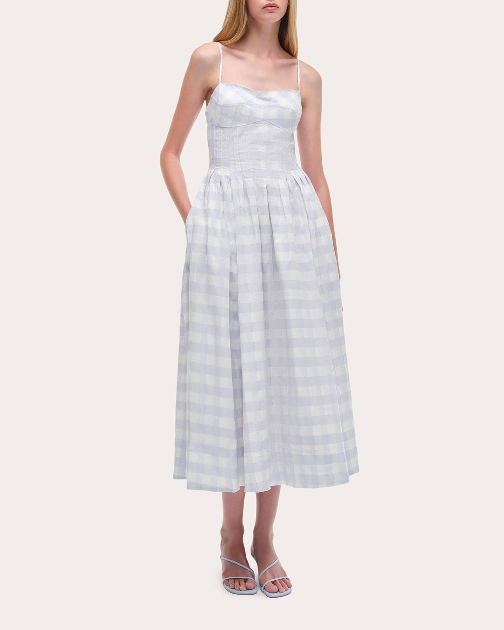 Kittiya Gingham Cotton Fil-Coupe Pleated Midi Dress