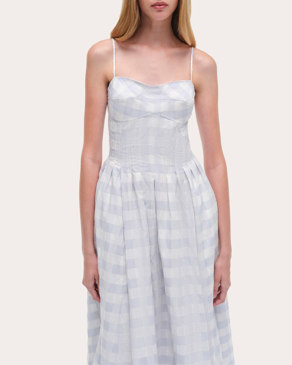Kittiya Gingham Cotton Fil-Coupe Pleated Midi Dress
