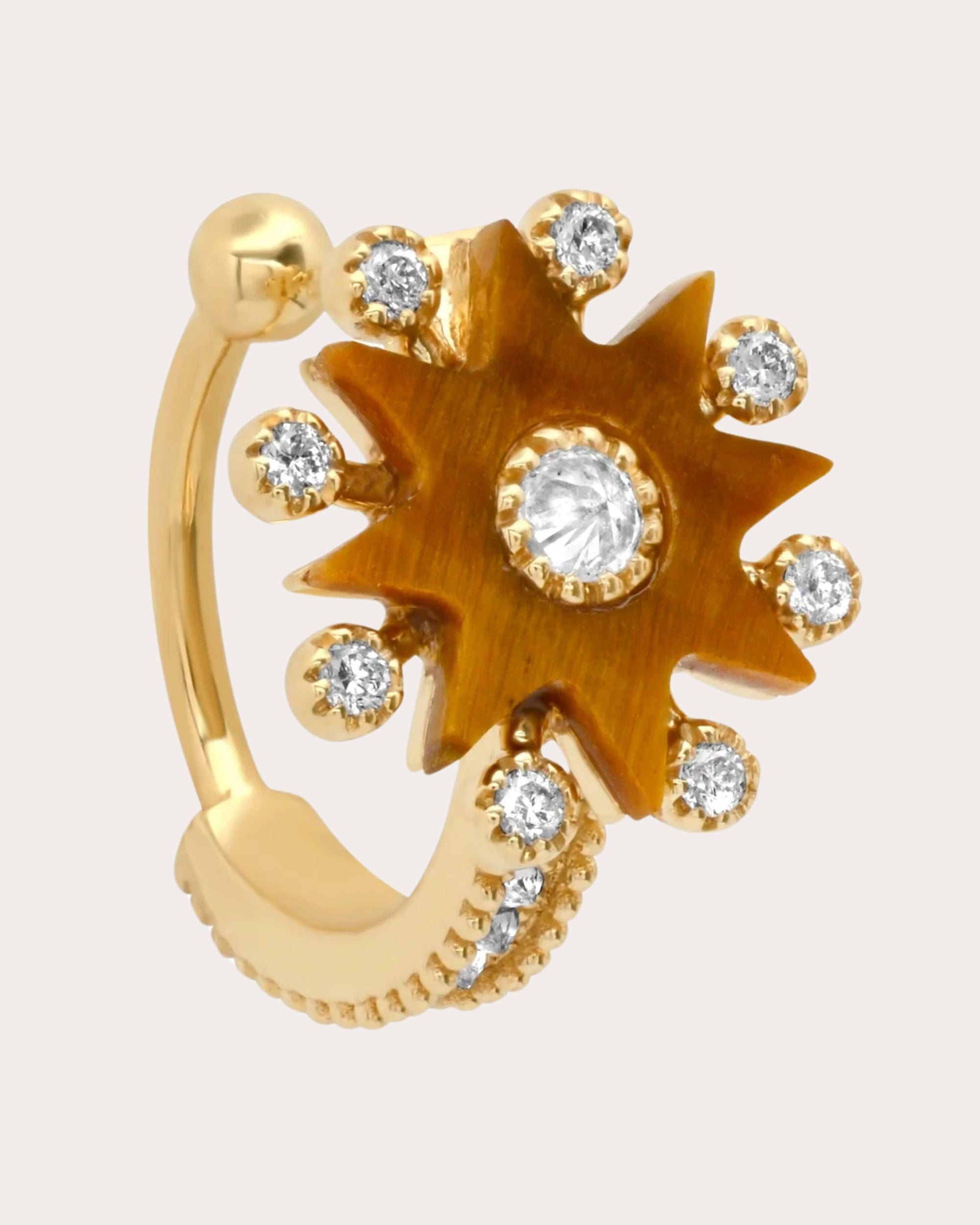 Comète 18K Gold Tigers Eye and Diamond Single Ear Cuff