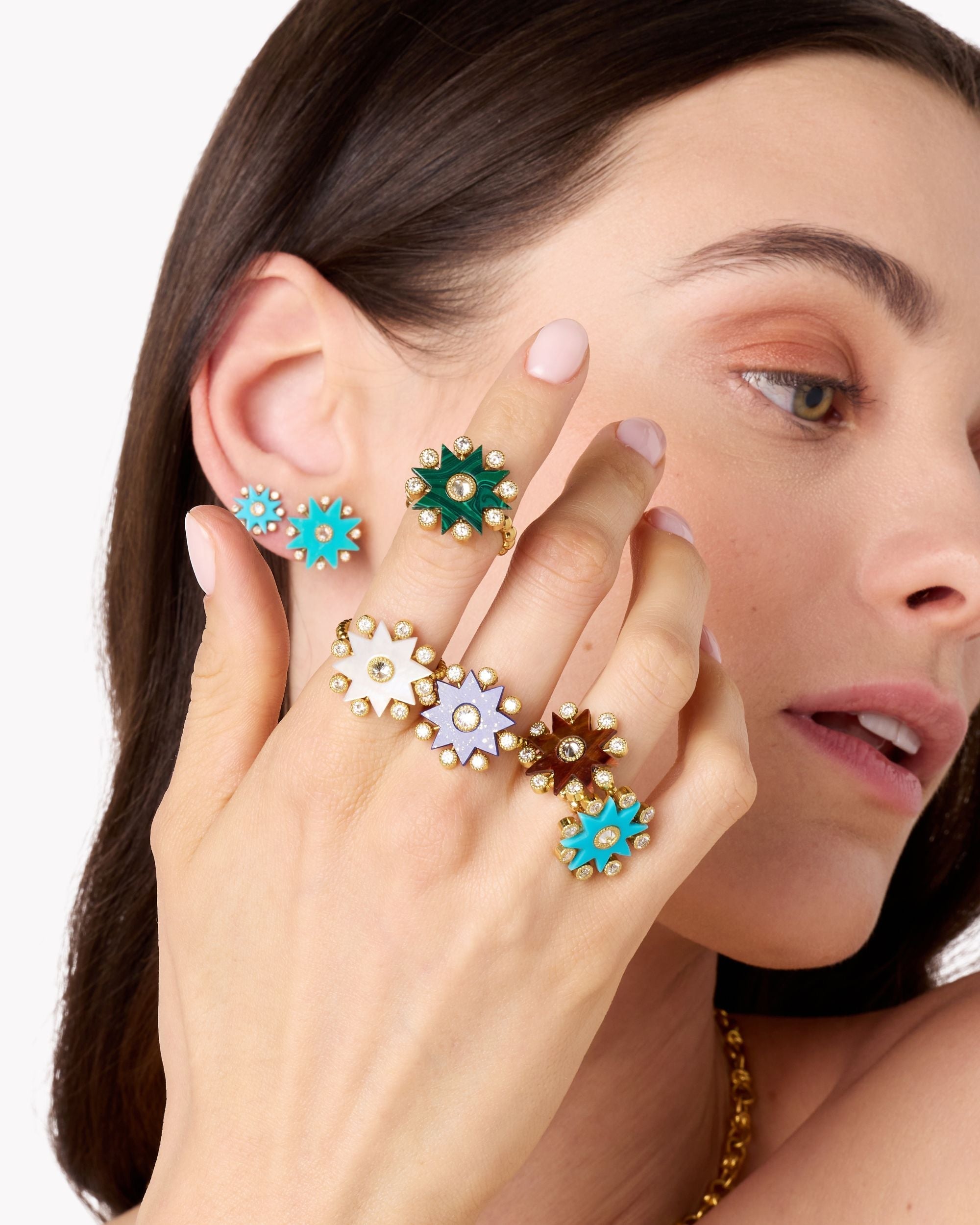 Large Comète 18K Gold Turquoise and Diamond Ring