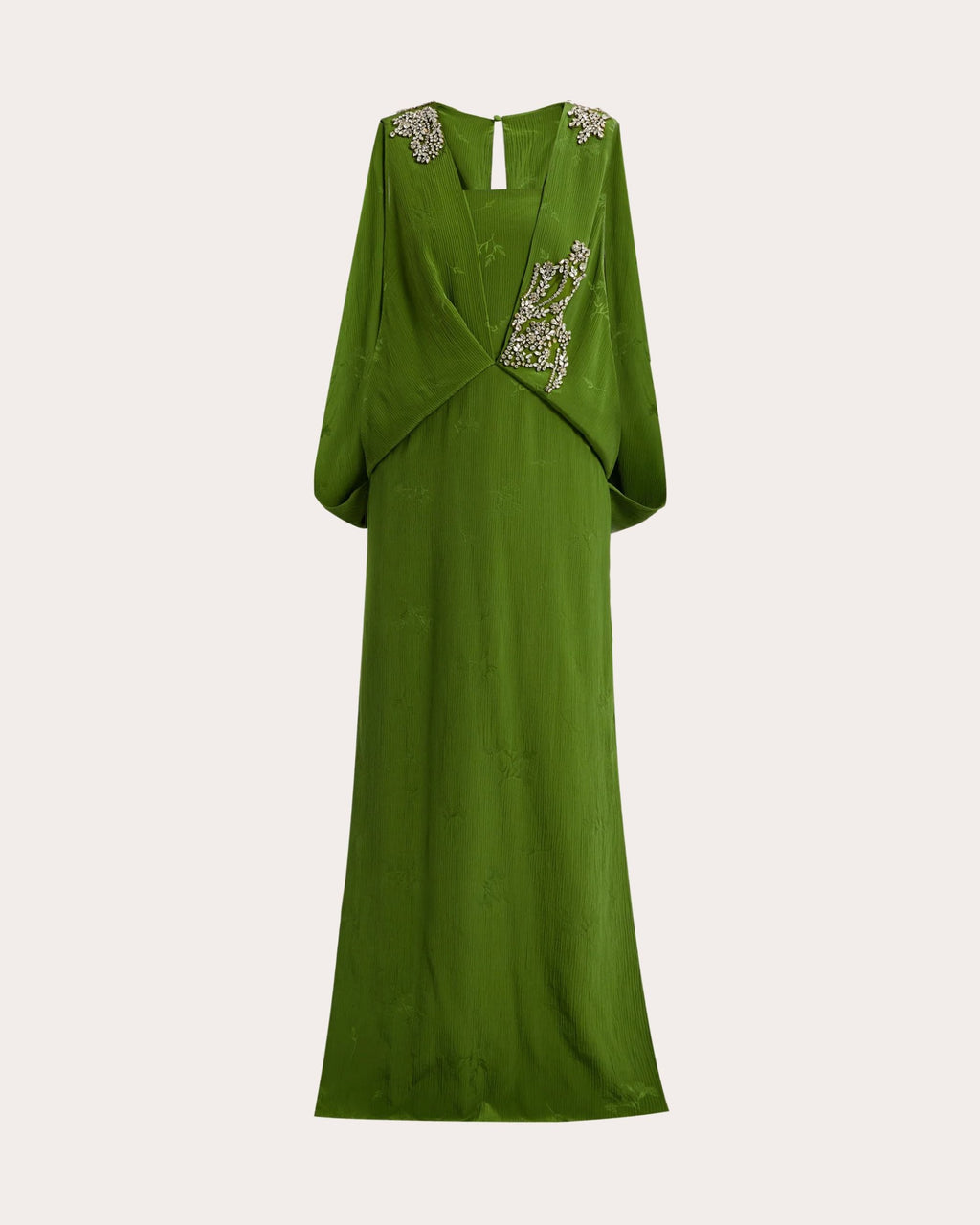 Draped Crystal-Embellished Crinkle Jacquard Gown