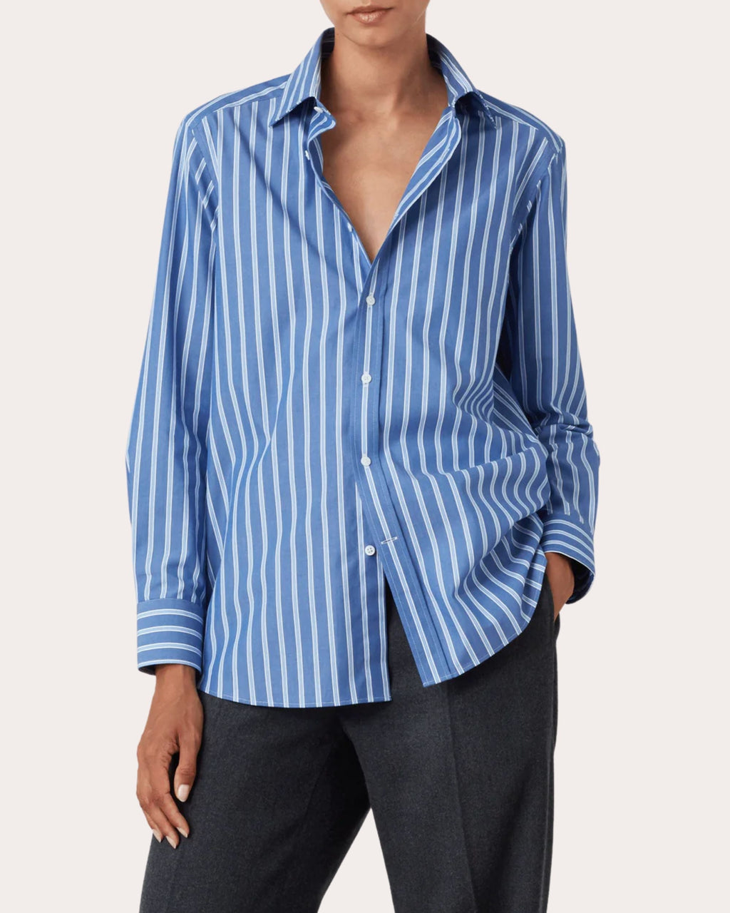 The Boyfriend Stripe Fine Cotton Poplin Button-Up Shirt