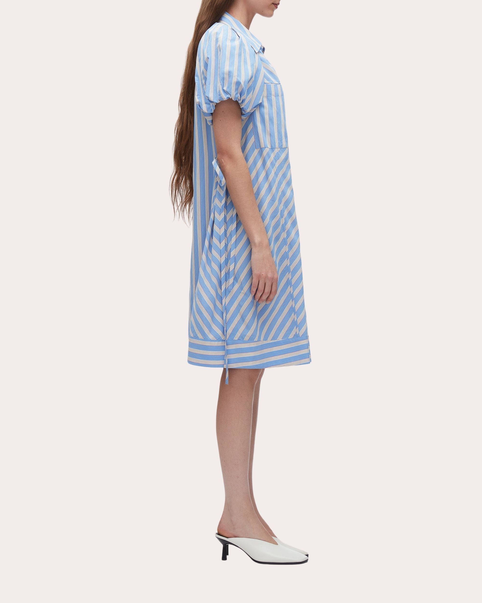 Striped Techno-Poplin Shirt Dress