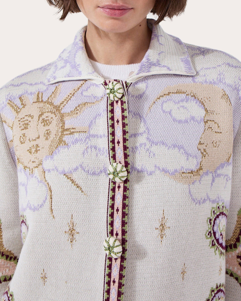 Written in the Stars Faux Fur Trimmed Jacquard Knit Coat