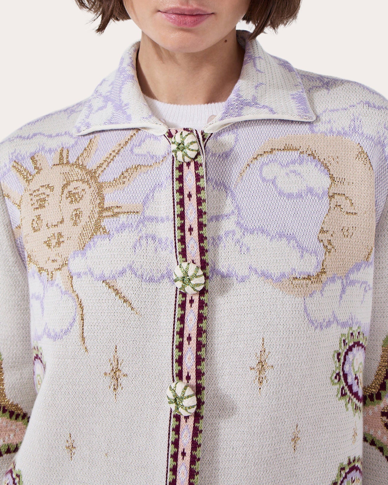 Written in the Stars Faux Fur Trimmed Jacquard Knit Coat