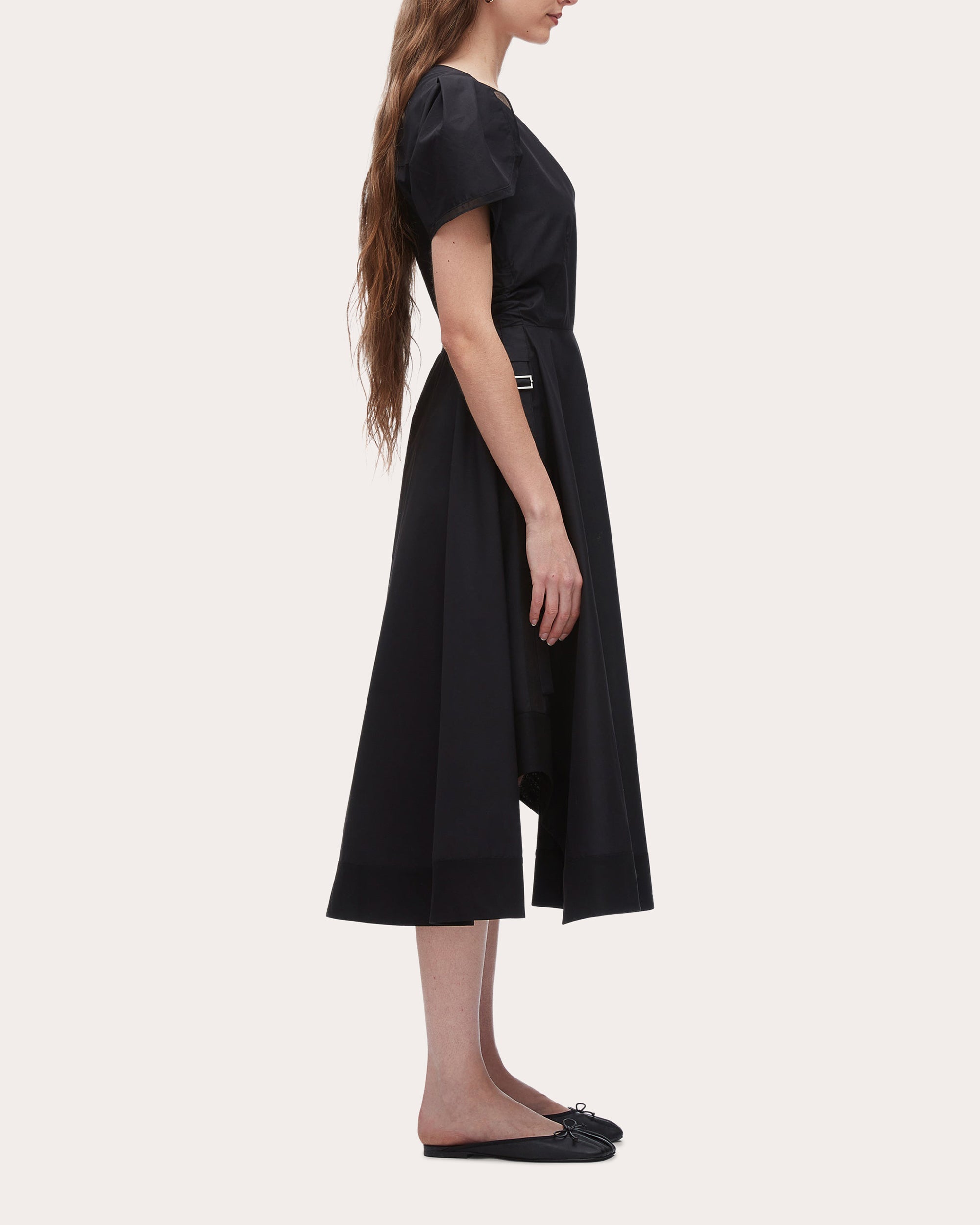Techno Poplin V-Neck Midi Dress