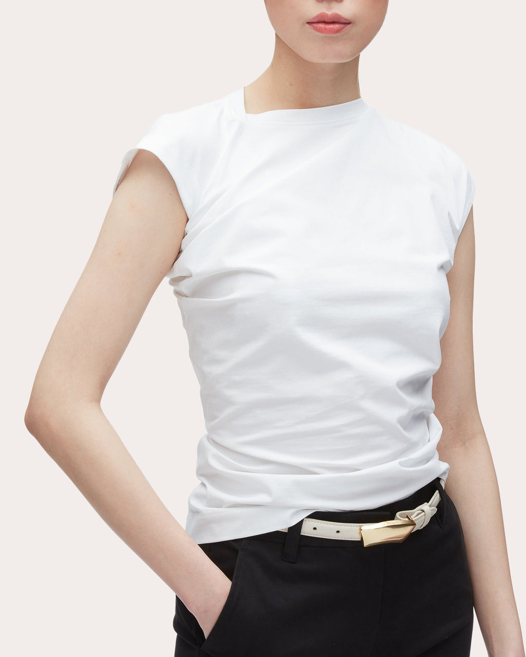 Asymmetric Draped Cotton-Jersey T-Shirt