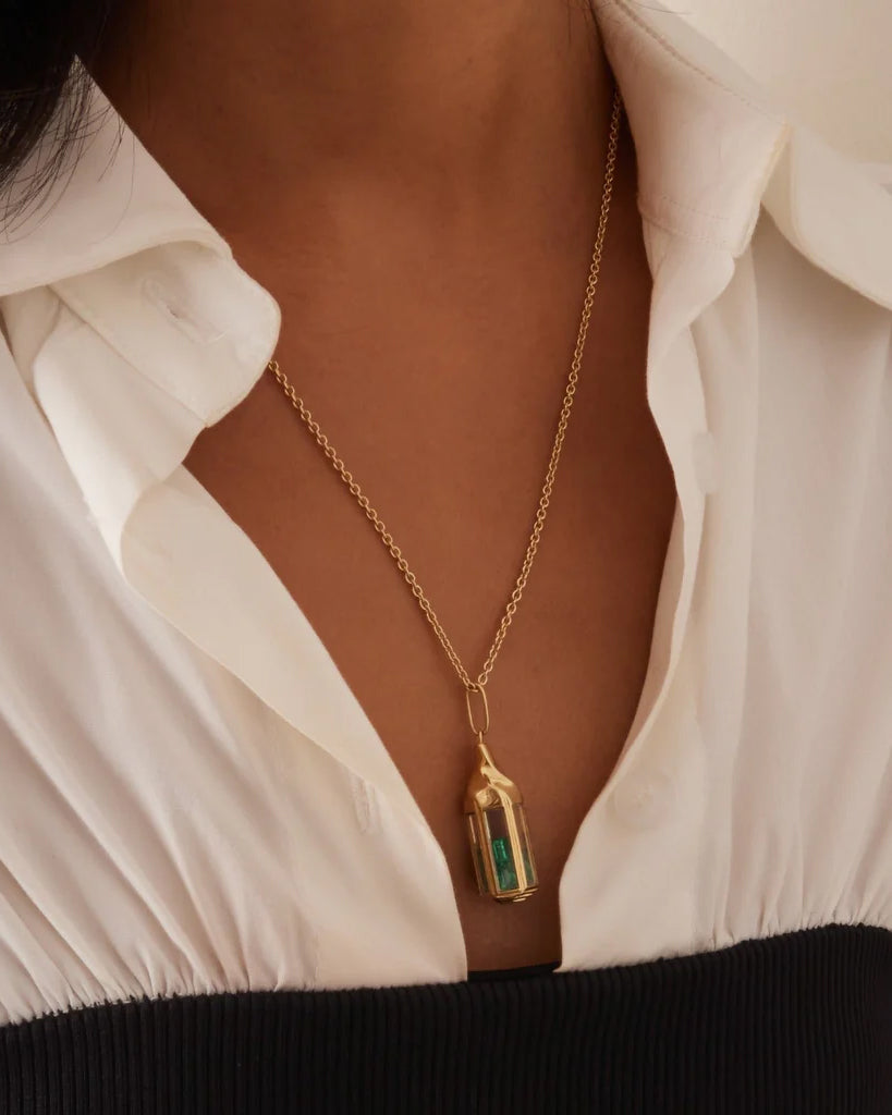 Farol 18K Gold Crystal and Emearld Shaker Pendant Necklace