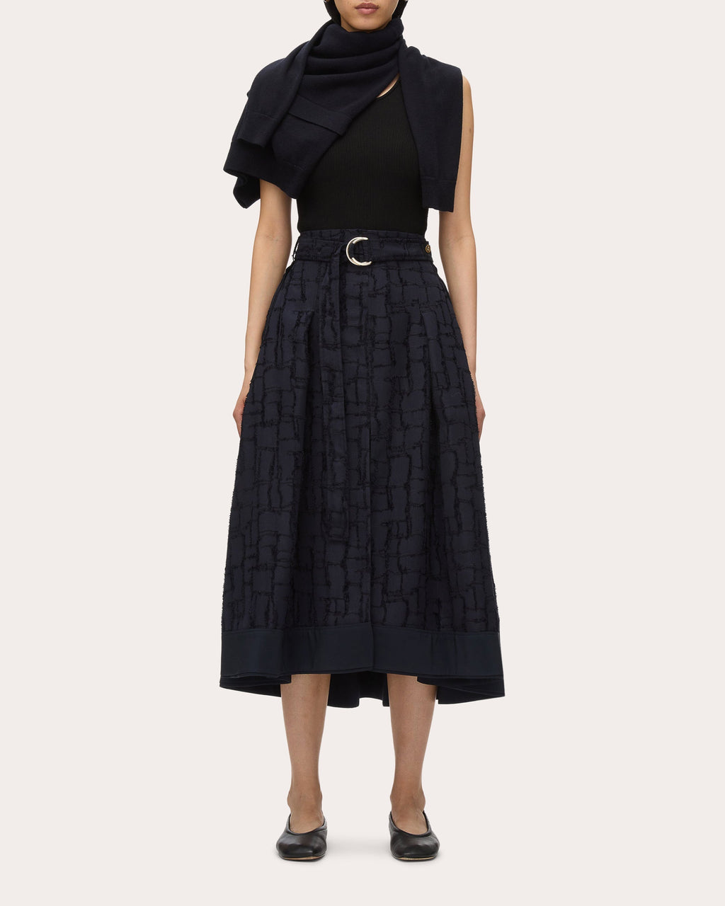 Pleated Fil-Coupé Midi Skirt