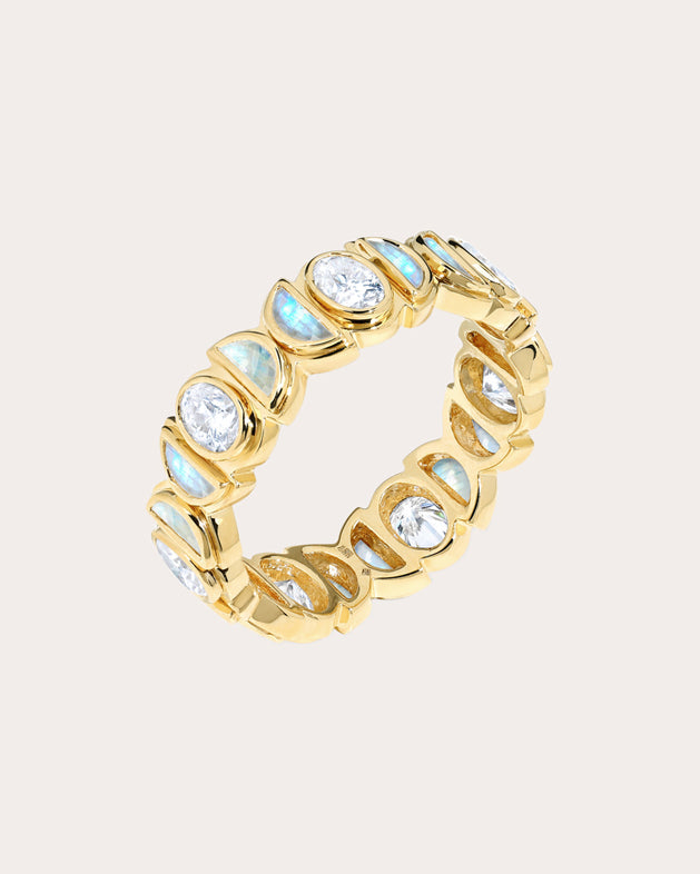 Bebe 18K Gold Moonstone and Diamond Ring