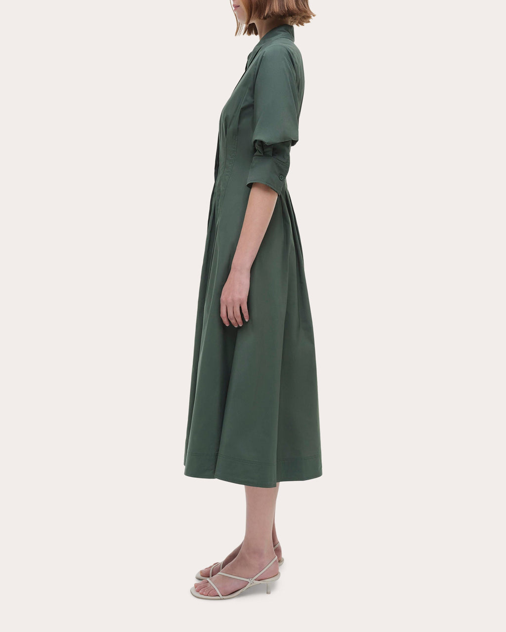 Jazz Pleated Cotton Poplin Midi Shirt Dress