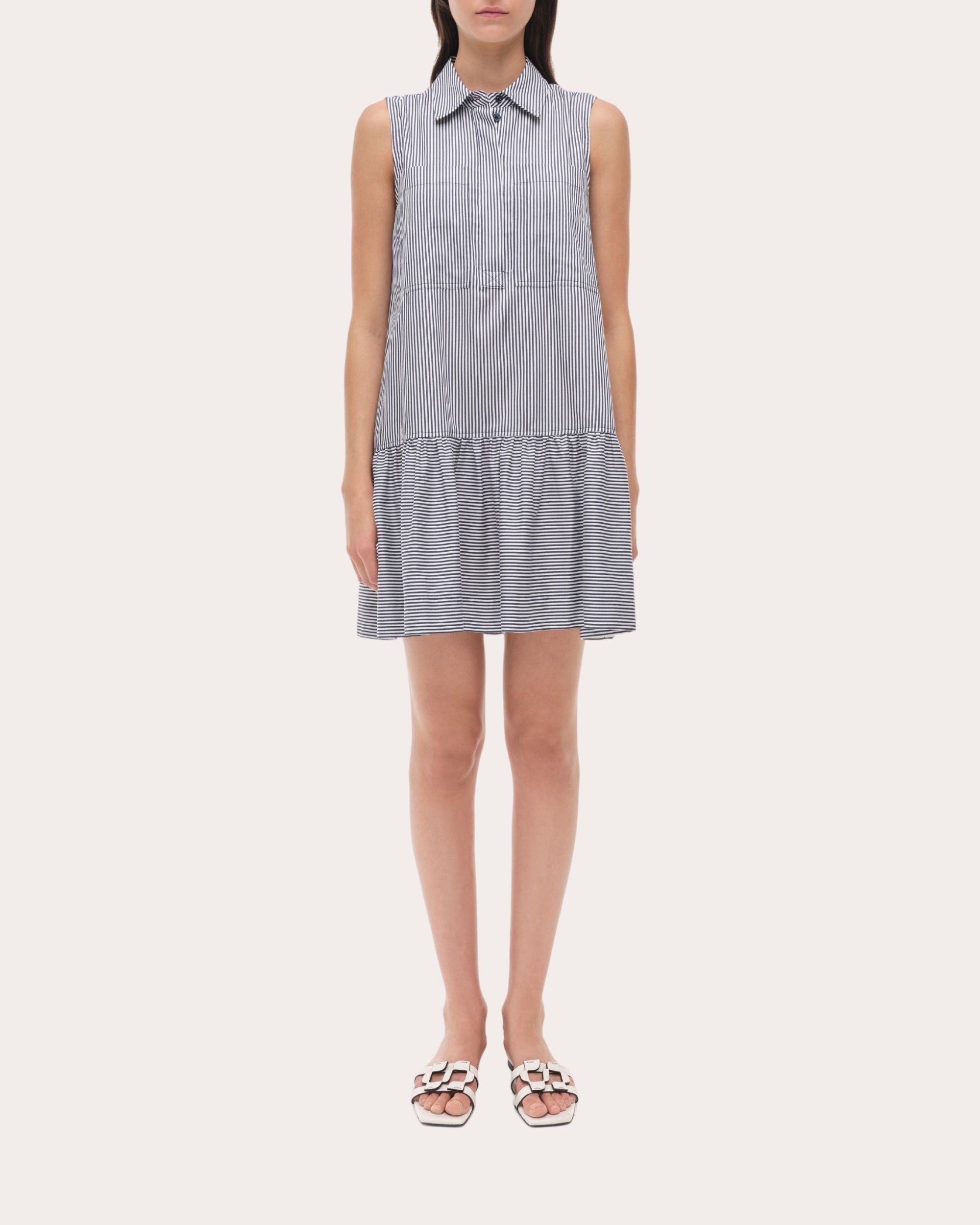 Candace Stripe Cotton Poplin Drop-Waist Shirt Dress