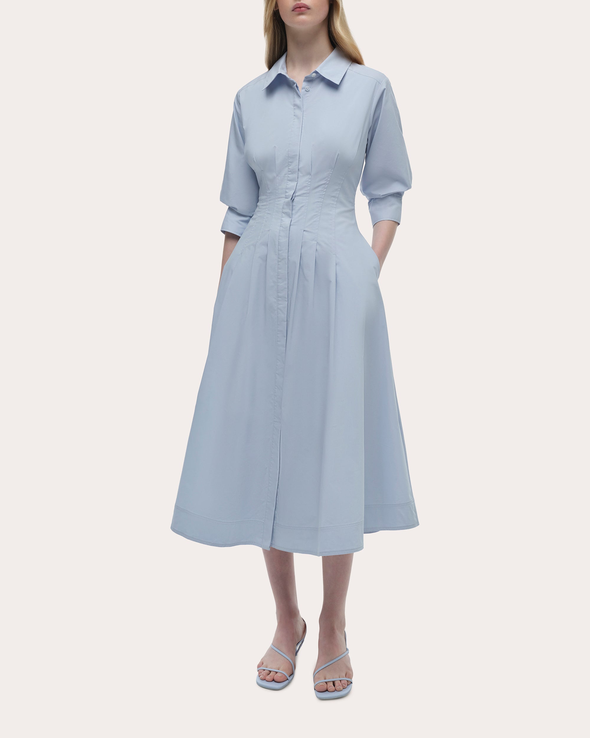 Jazz Poplin Pintuck Midi Dress
