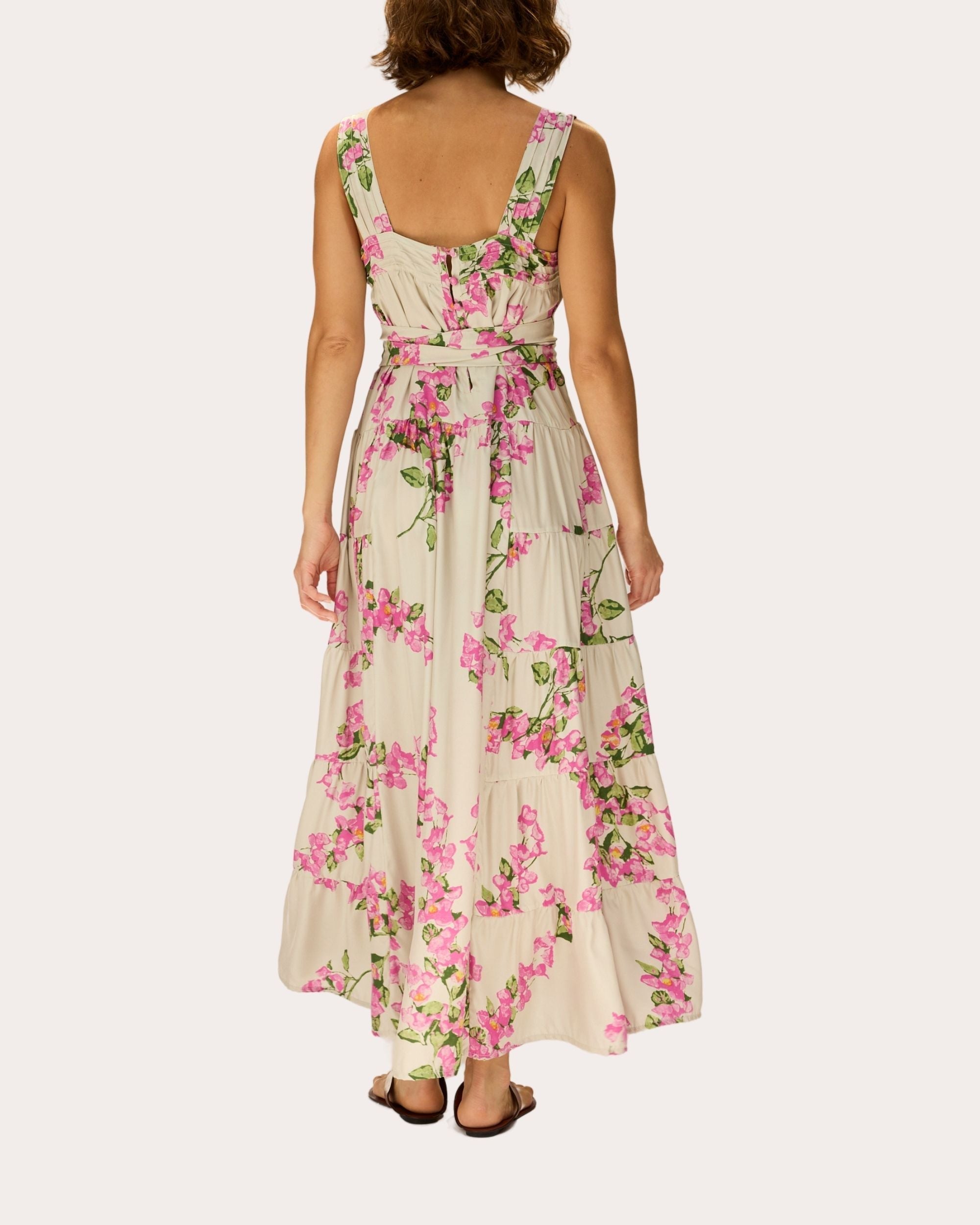 Jasmine Floral Silk Pintucked Tiered Maxi Dress