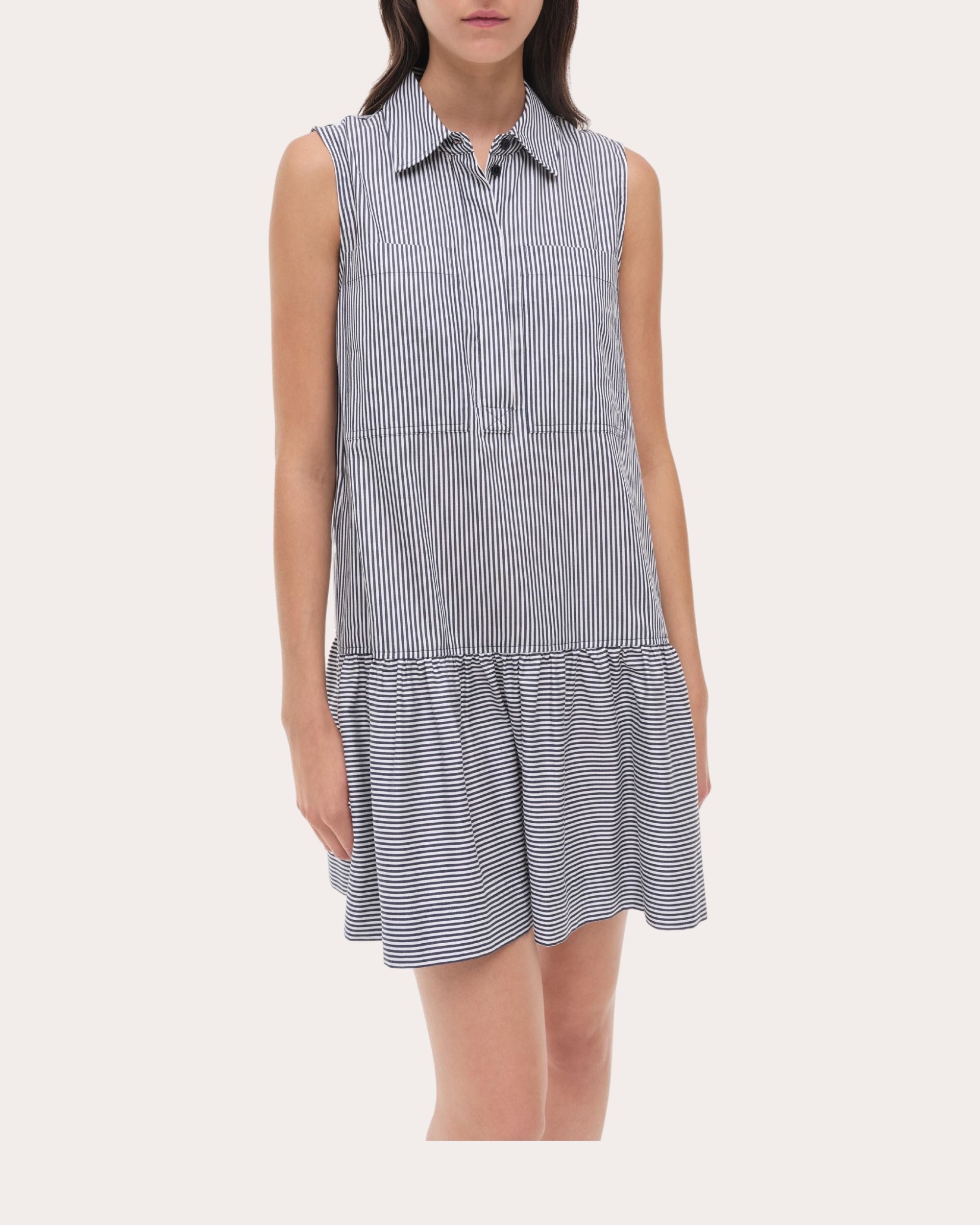 Candace Stripe Cotton Poplin Drop-Waist Shirt Dress