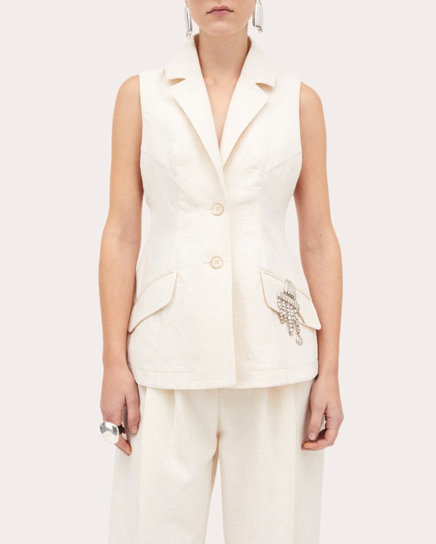 Vika Atelier Crystal-Embellished Cotton-Jacquard Vest