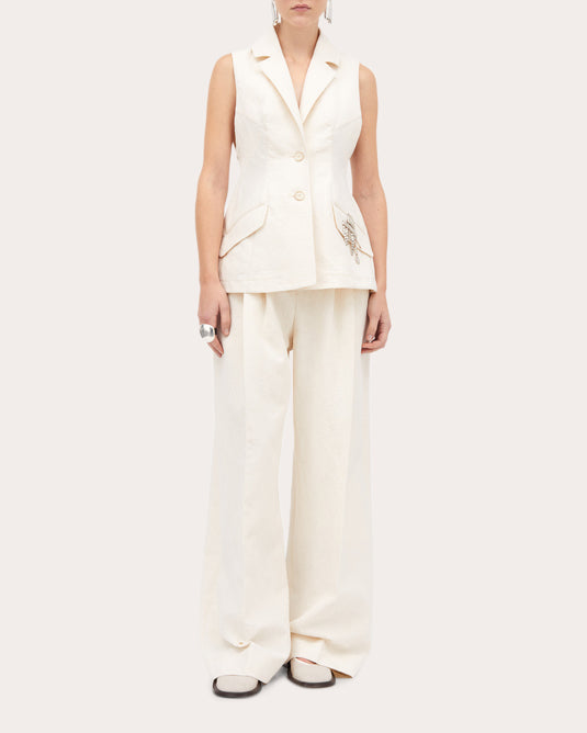 Pemma Atelier Pleated Cotton-Jacquard Pants