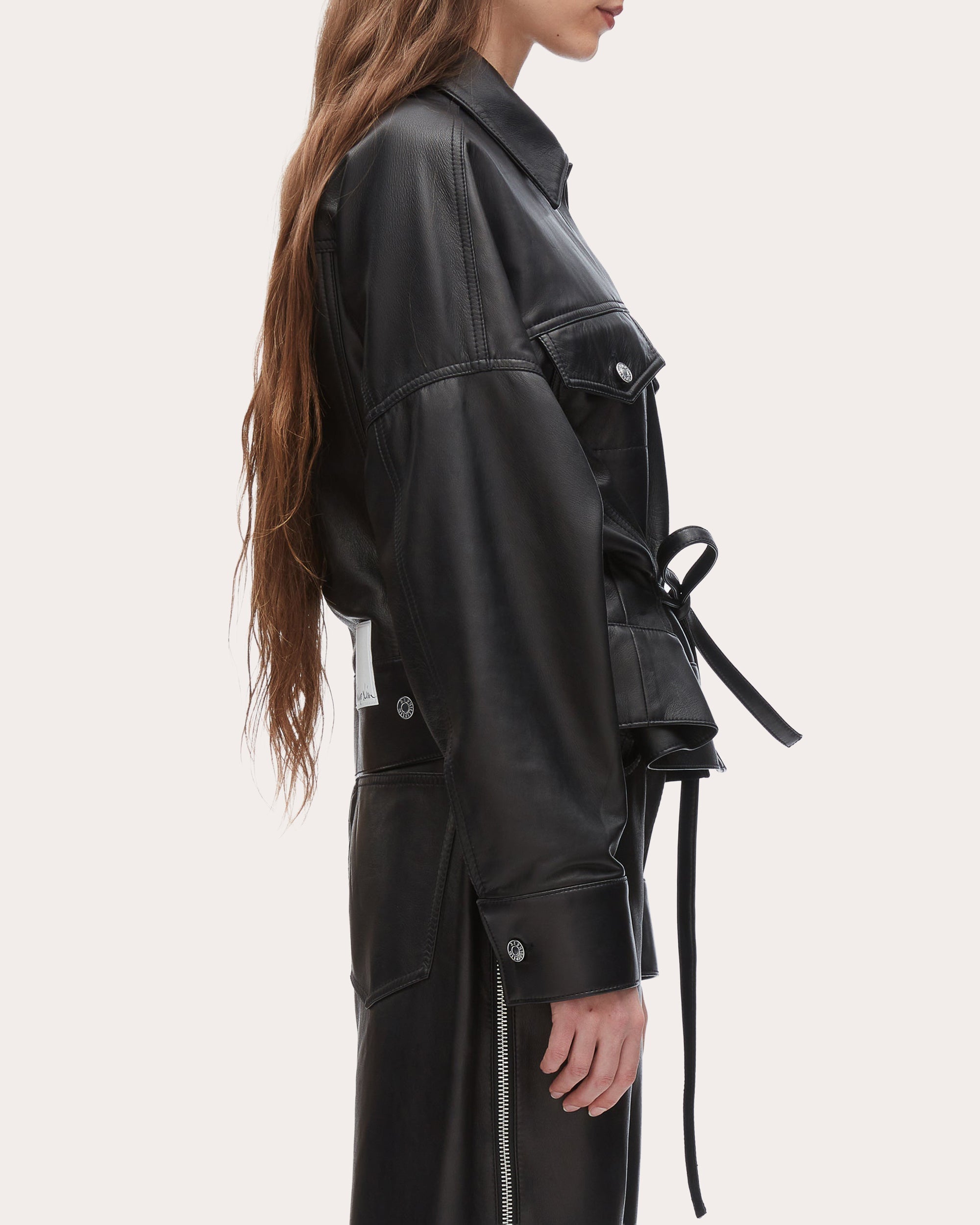 Tie-Detailed Plonge Leather Jacket