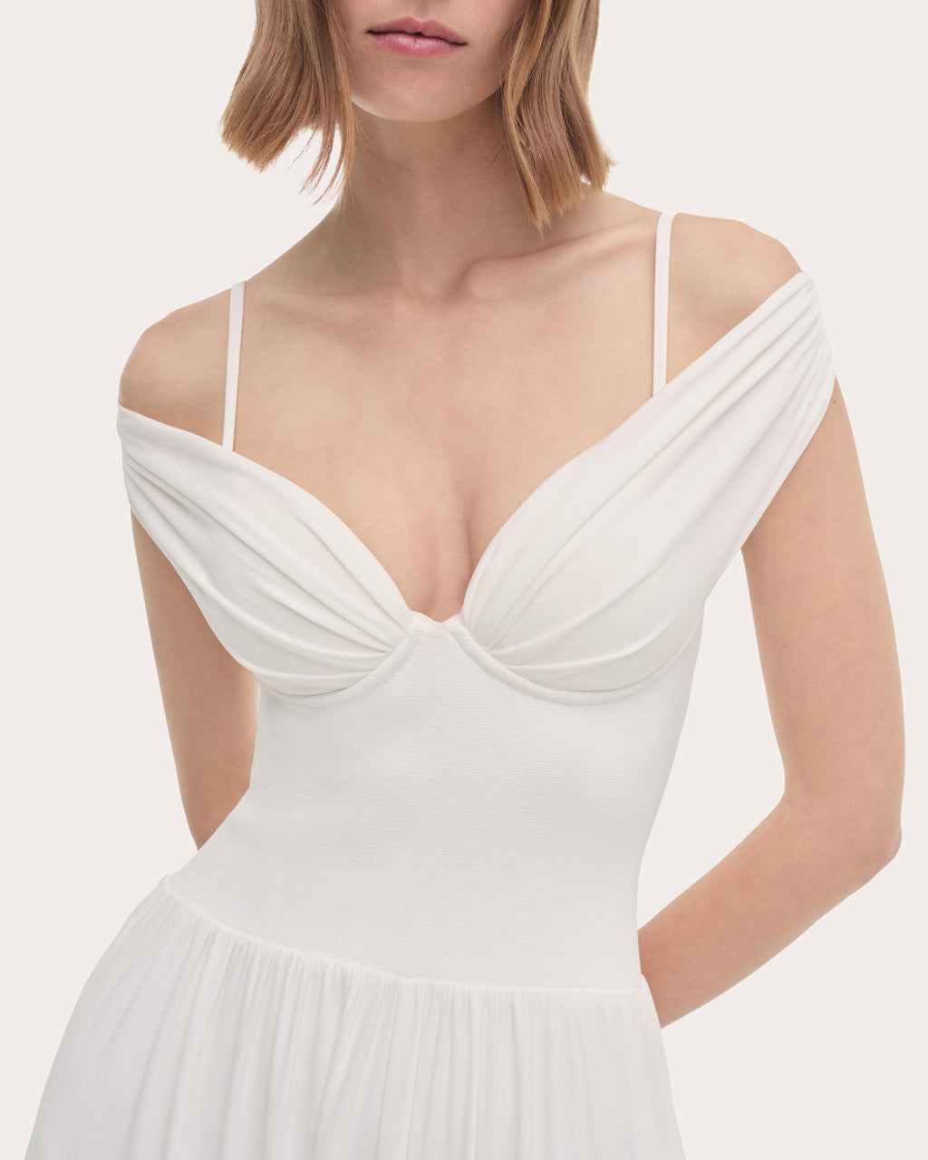 Amarantha Pleated Jersey Knit Off-Shoulder Dress