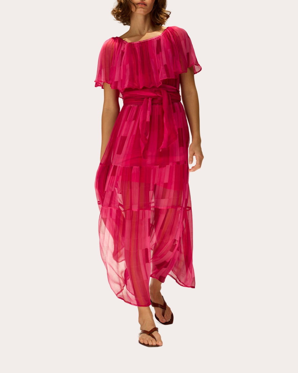 Naomi Sheer Chiffon Ruffle Tiered Maxi Dress