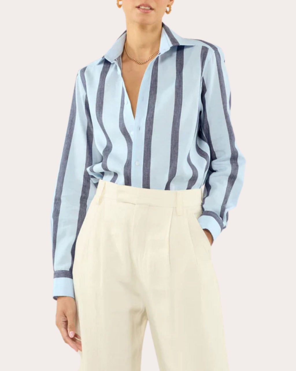 The Boyfriend Stripe Woven Button-Up Shirt